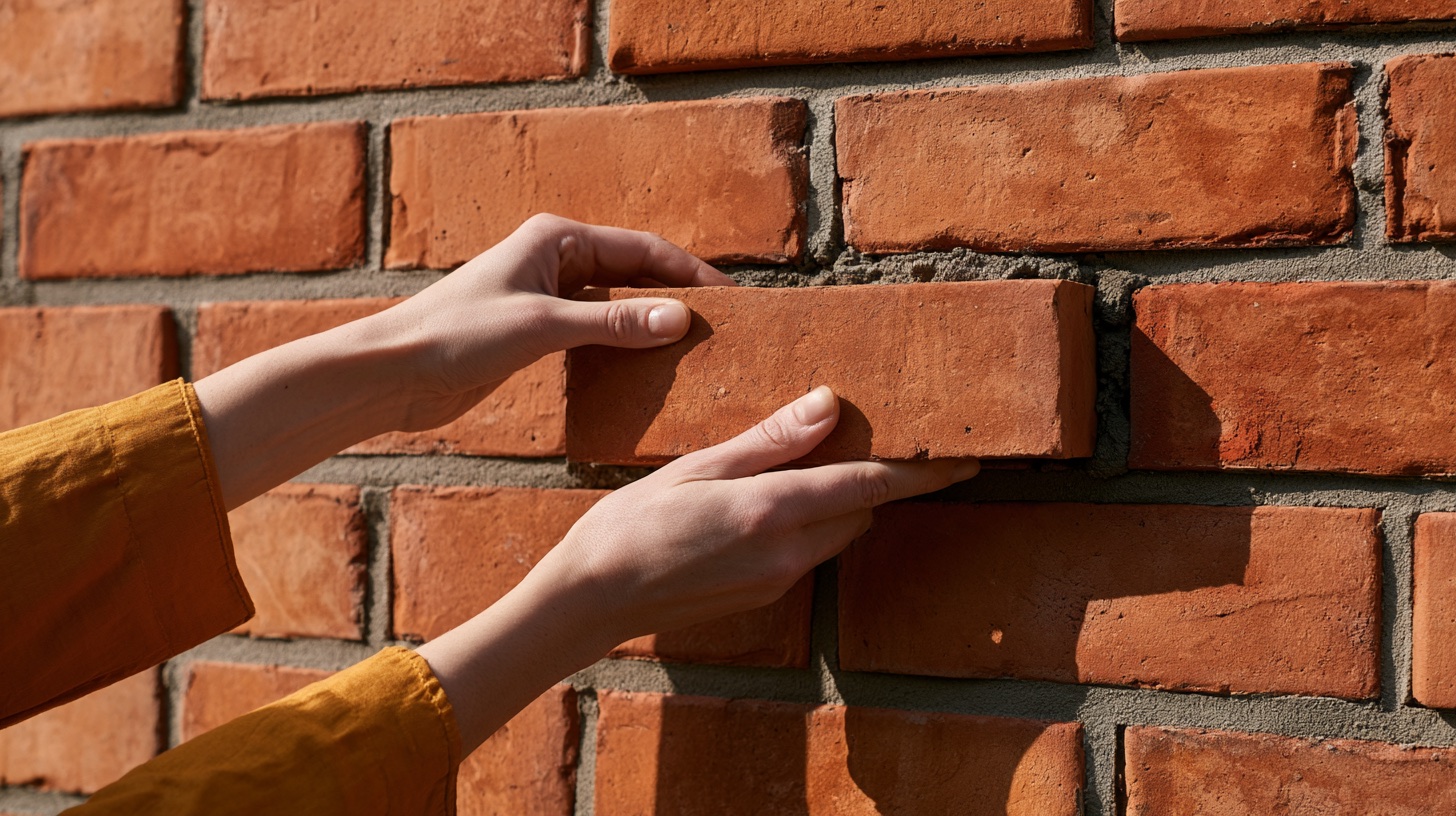 Twee handen leggen de laatste steen in een bakstenen muur die verder af is
